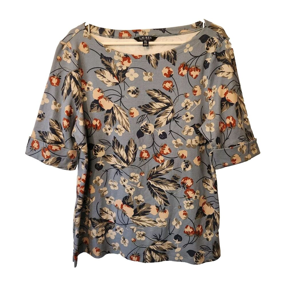 Lauren Ralph Lauren Black Label Women’s Floral Cuffed Sleeve Top Sz XXL